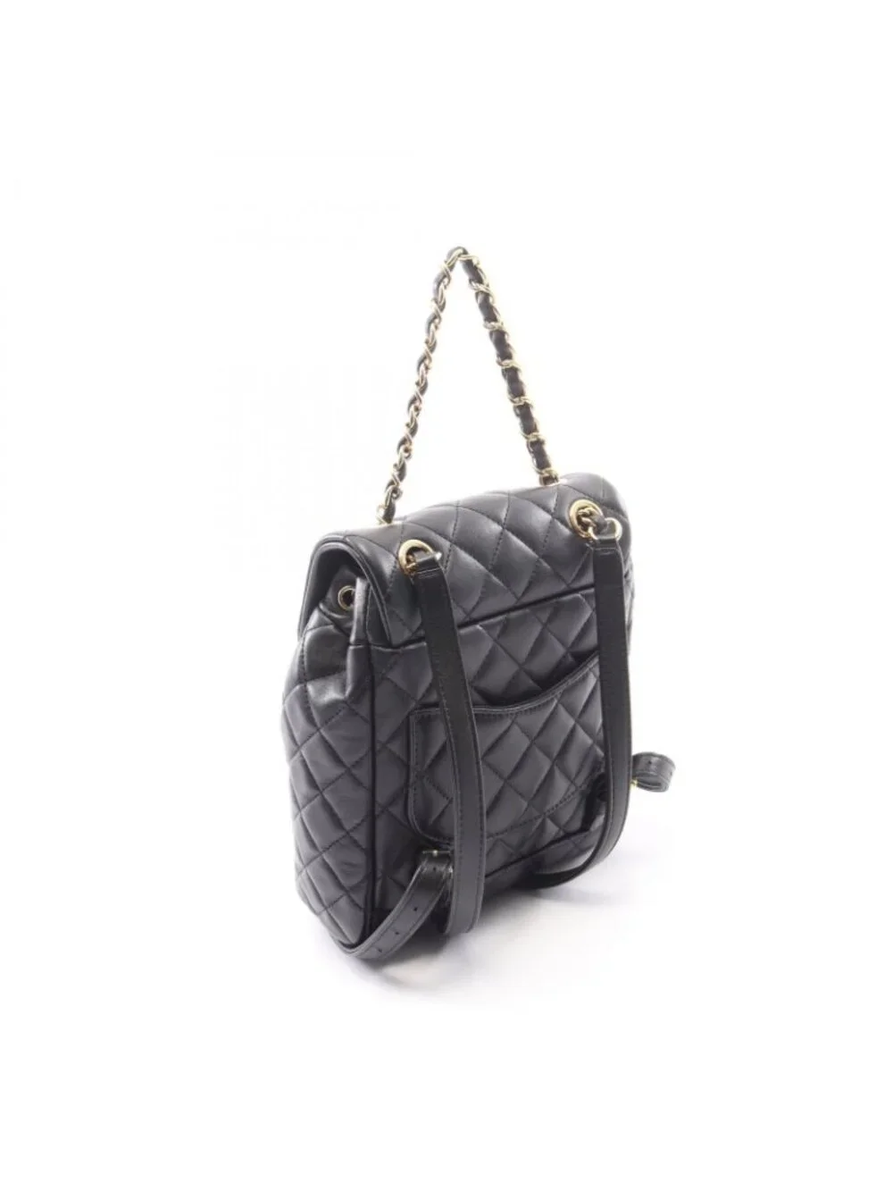 Chanel Backpack Quilted Black Lambskin Chain